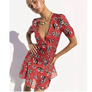 Realisation Par Ozzie Mini Dress Red and Blue Floral XXS
